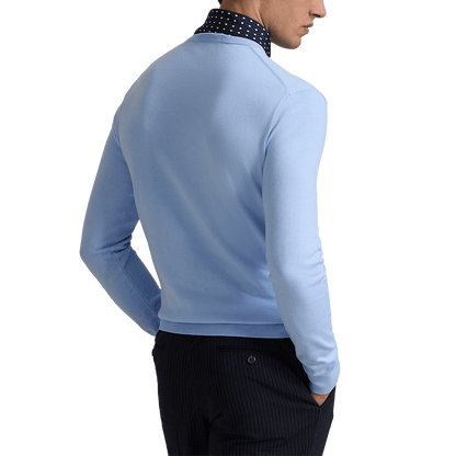 RALPH LAUREN - Pull Slim Fit en coton texturé Bleu ciel