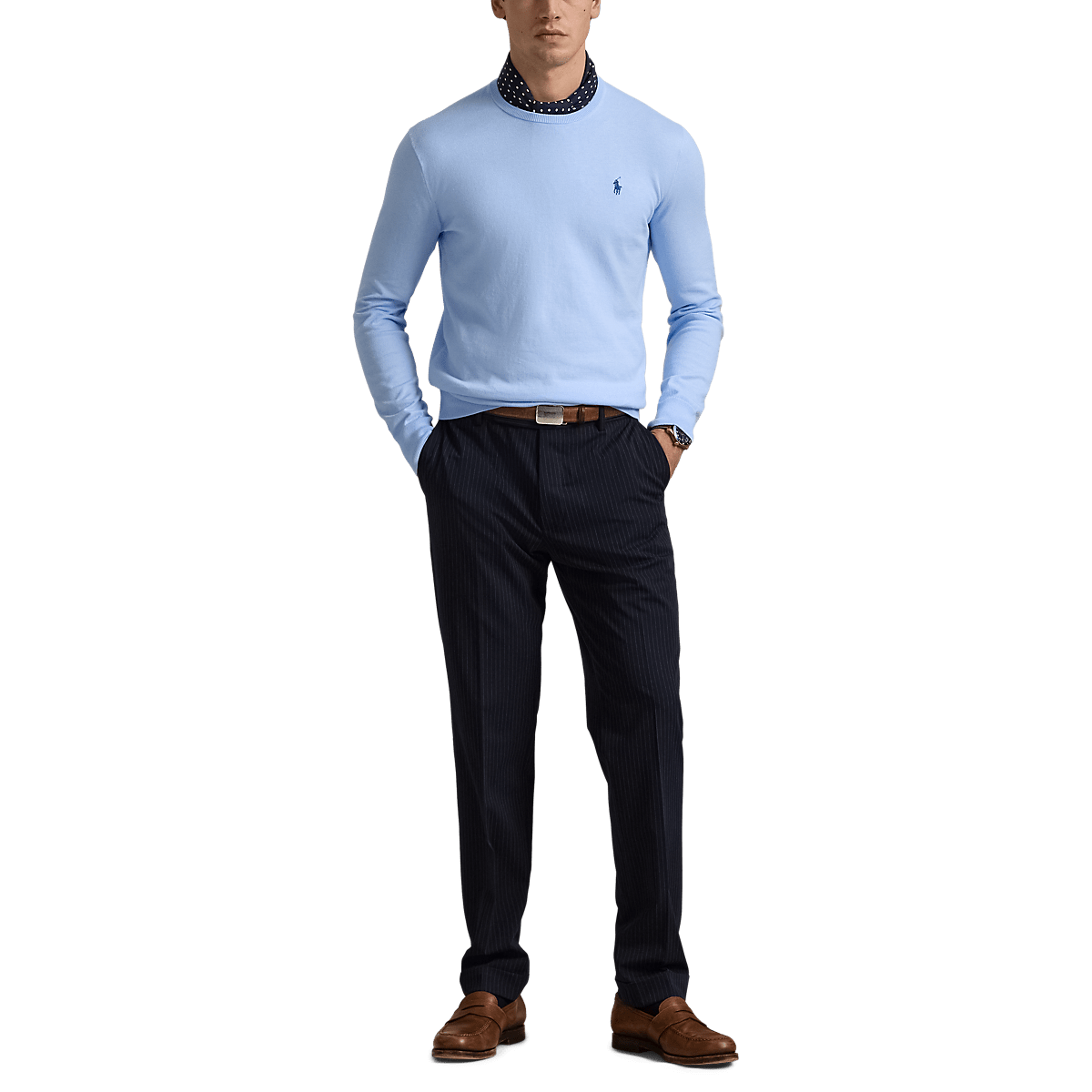 RALPH LAUREN - Pull Slim Fit en coton texturé Bleu ciel