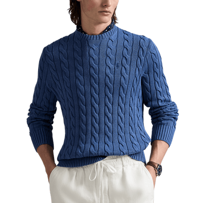 RALPH LAUREN - Pull torsadé en coton teint en pièce Bleu