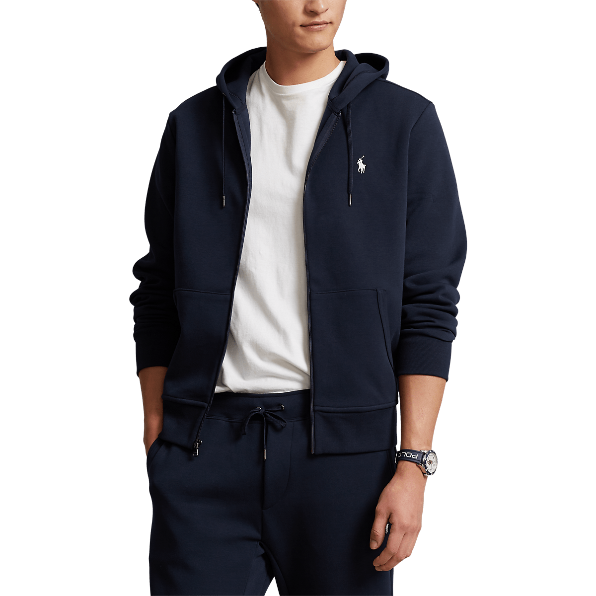 RALPH LAUREN - Sweat à capuche en maille double Bleu marine