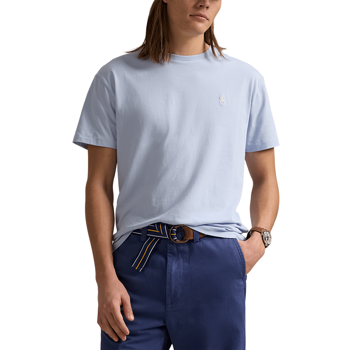 RALPH LAUREN - T-shirt à col rond Custom Slim Fit Bleu ciel